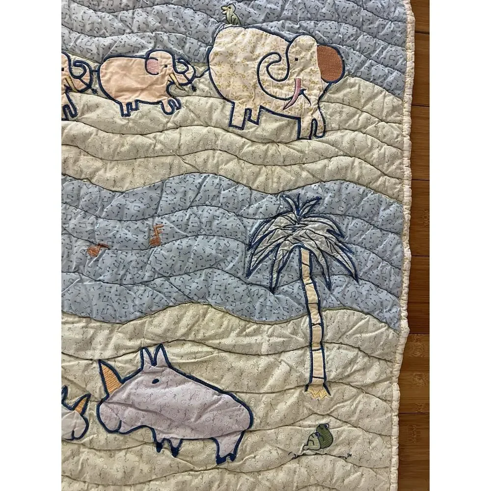carter's john lennon Crib Baby comforter quilt Palm Tree Elephant Turtle 40x34”